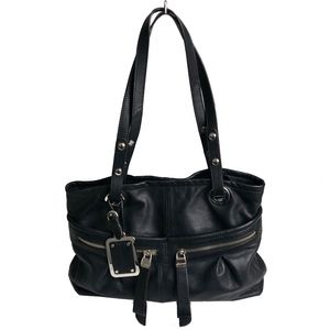 B.Makowsky Black Leather Shoulder Bag Hobo Tote Bag Silver Hardware